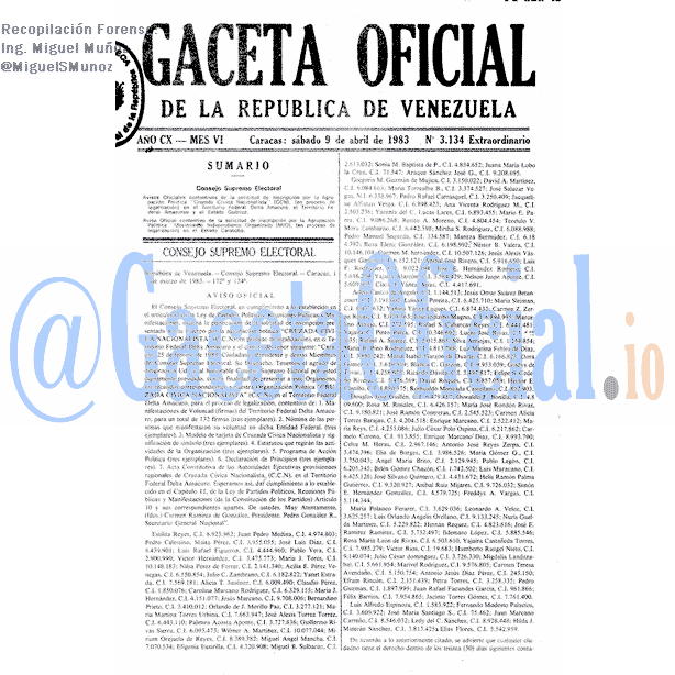 Gaceta Oficial 3134 del 9 Abril 1983