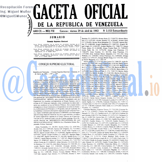 Gaceta Oficial 3153 del 29 Abril 1983