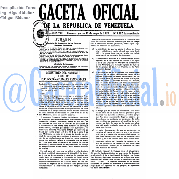 Gaceta Oficial 3182 del 19 Mayo 1983