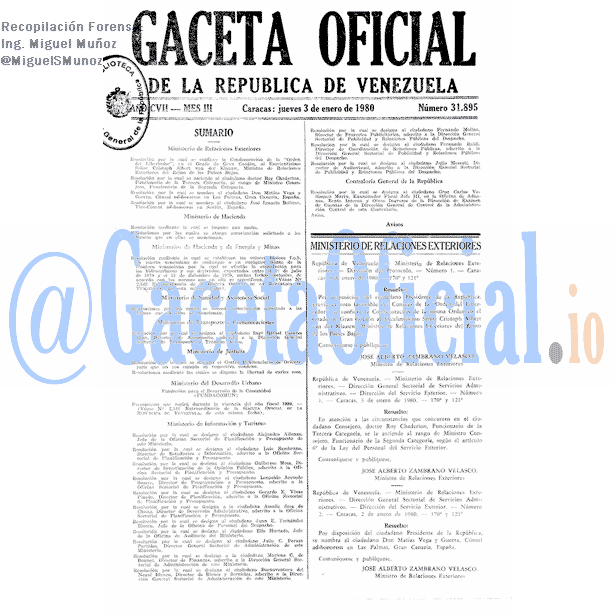 Gaceta Oficial 31895 del 3 Enero 1980