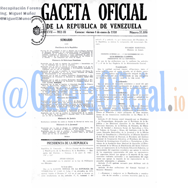 Gaceta Oficial 31896 del 4 Enero 1980