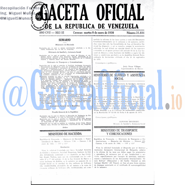 Gaceta Oficial 31898 del 8 Enero 1980