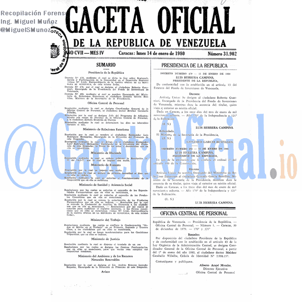 Gaceta Oficial 31902 del 14 Enero 1980