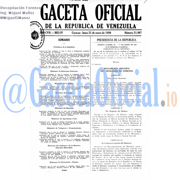 Gaceta Oficial 31907 del 21 Enero 1980