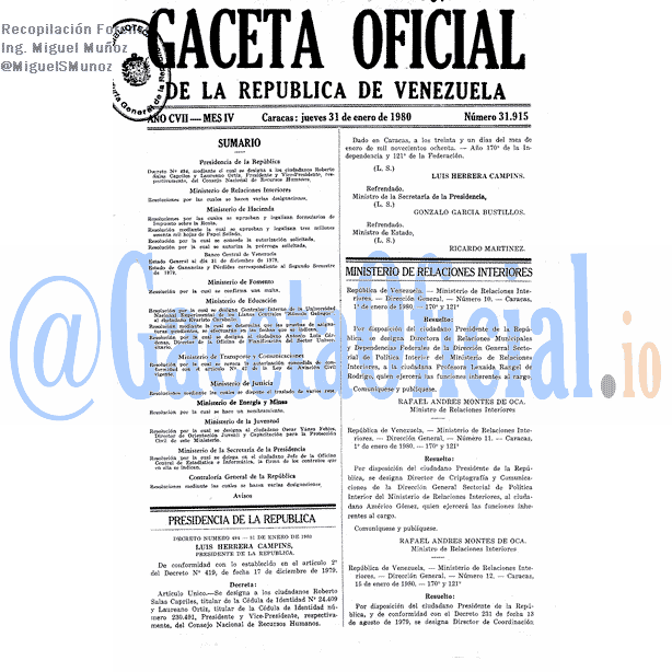 Gaceta Oficial 31915 del 31 Enero 1980
