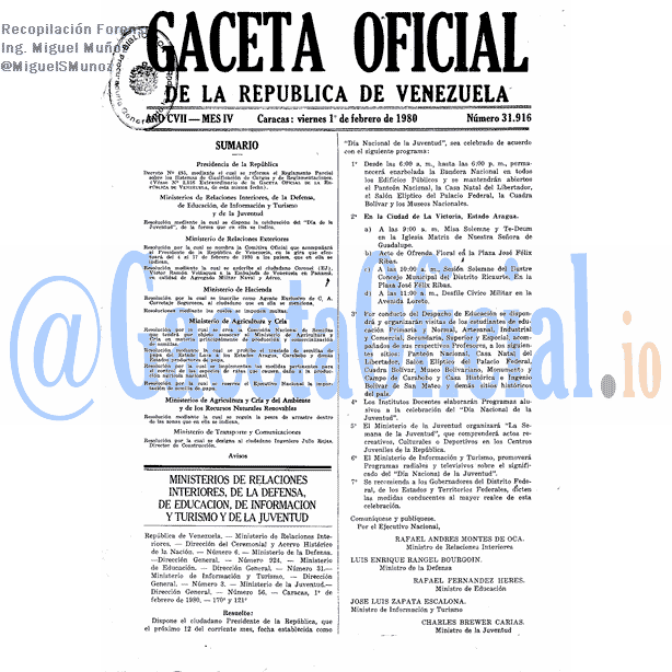 Gaceta Oficial 31916 del 1 Febrero 1980