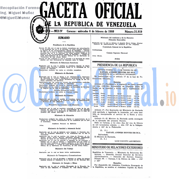 Gaceta Oficial 31919 del 6 Febrero 1980