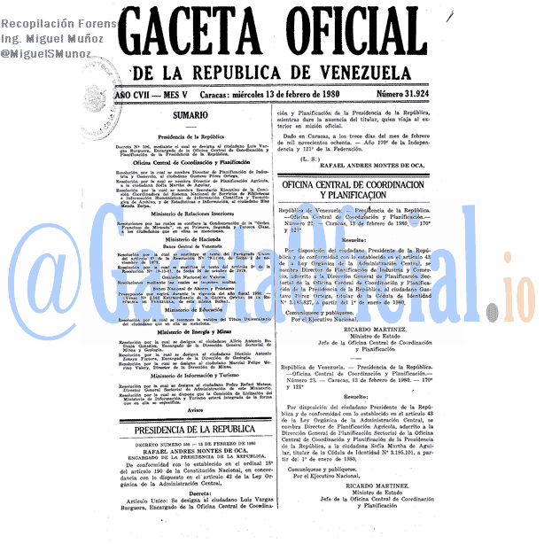 Gaceta Oficial 31924 del 13 Febrero 1980