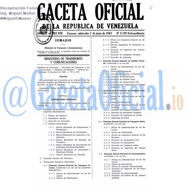 Gaceta Oficial 3192 del 1 Junio 1983