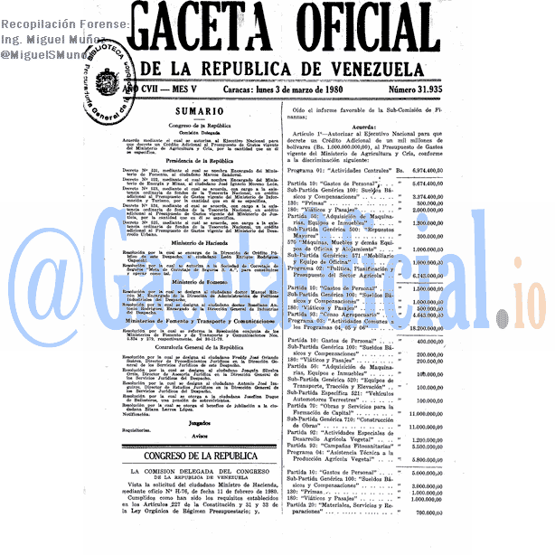Gaceta Oficial 31935 del 3 Marzo 1980