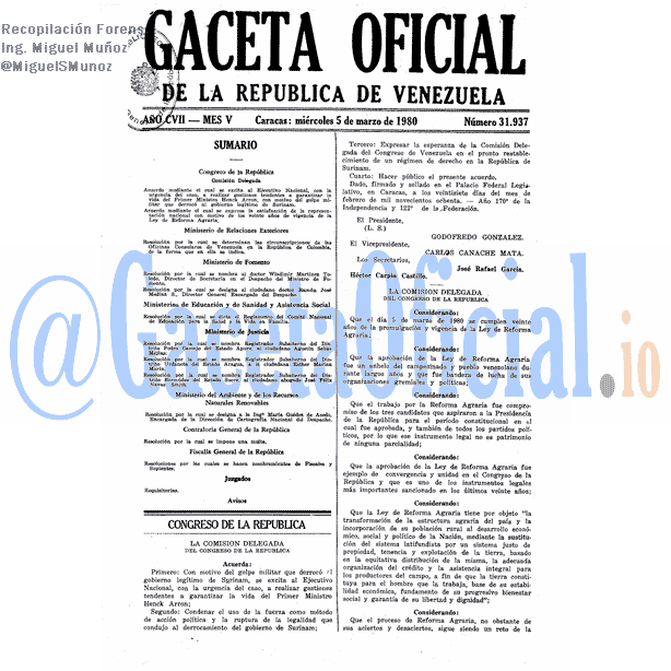 Gaceta Oficial 31937 del 5 Marzo 1980
