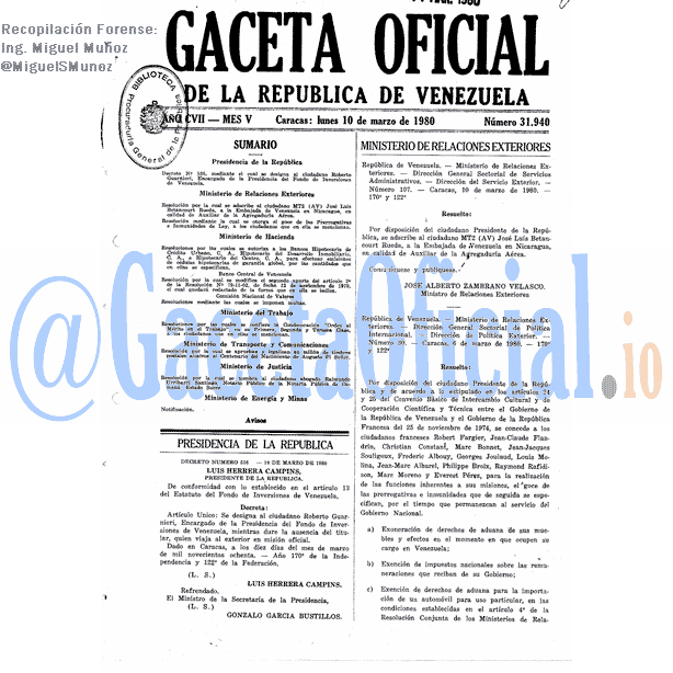 Gaceta Oficial 31940 del 10 Marzo 1980