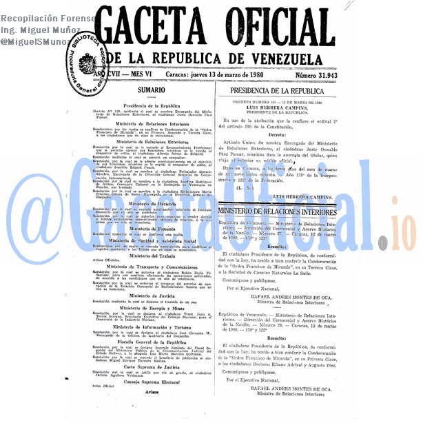 Gaceta Oficial 31943 del 13 Marzo 1980