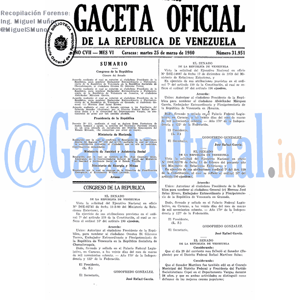 Gaceta Oficial 31951 del 25 Marzo 1980