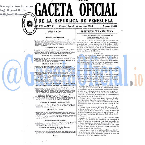 Gaceta Oficial 31955 del 31 Marzo 1980