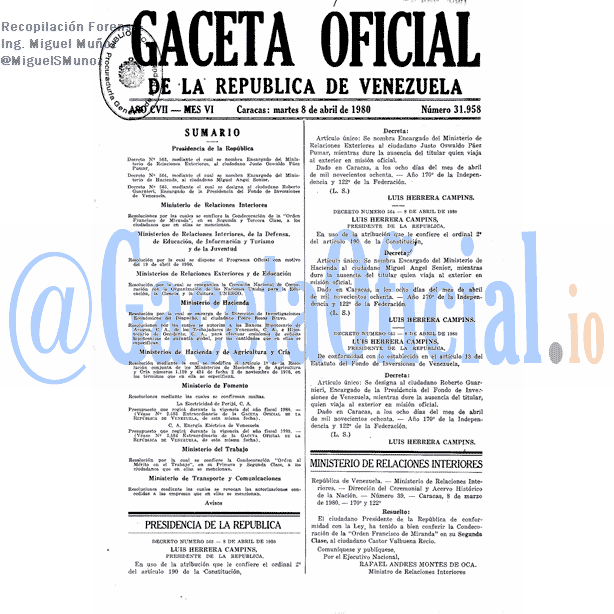Gaceta Oficial 31958 del 8 Abril 1980