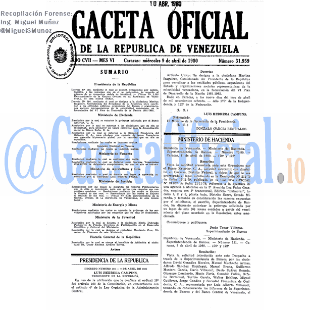 Gaceta Oficial 31959 del 9 Abril 1980