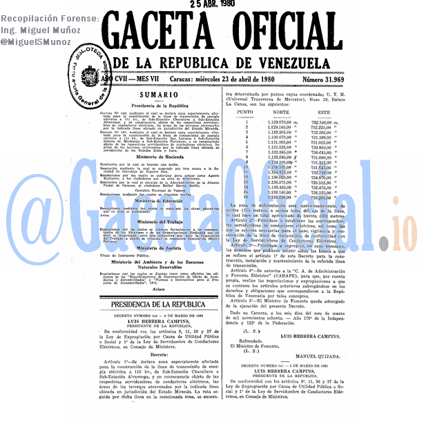Gaceta Oficial 31969 del 23 Abril 1980