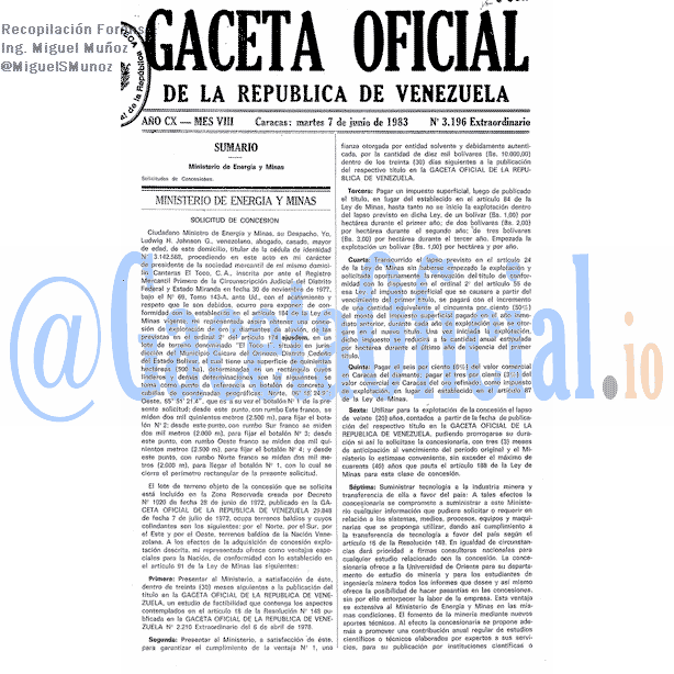 Gaceta Oficial 3196 del 7 Junio 1983