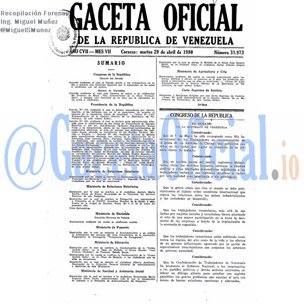 Gaceta Oficial 31973 del 29 Abril 1980