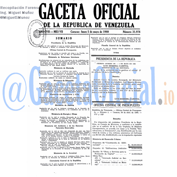 Gaceta Oficial 31976 del 5 Mayo 1980
