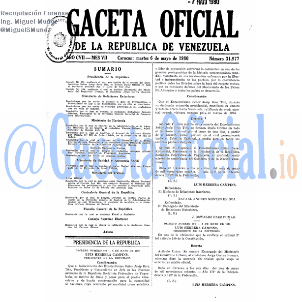Gaceta Oficial 31977 del 6 Mayo 1980