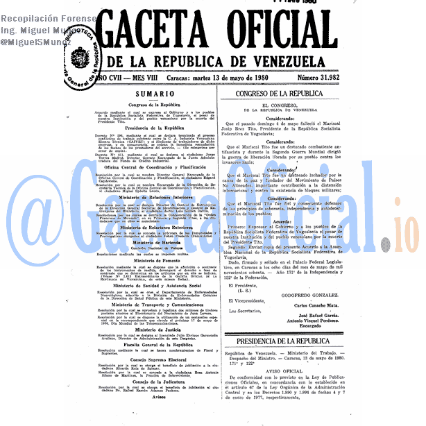 Gaceta Oficial 31982 del 13 Mayo 1980