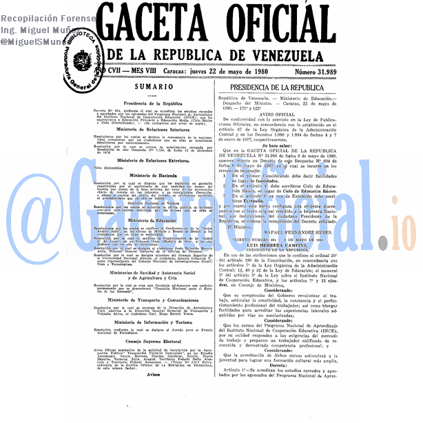 Gaceta Oficial 31989 del 22 Mayo 1980