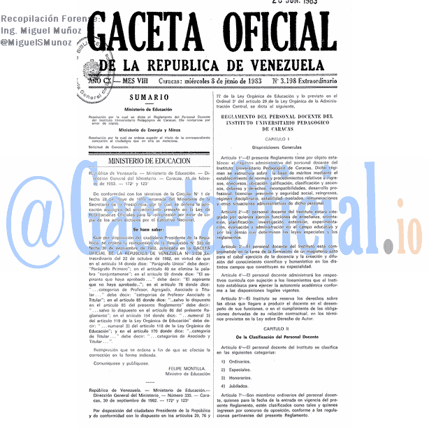 Gaceta Oficial 3198 del 8 Junio 1983