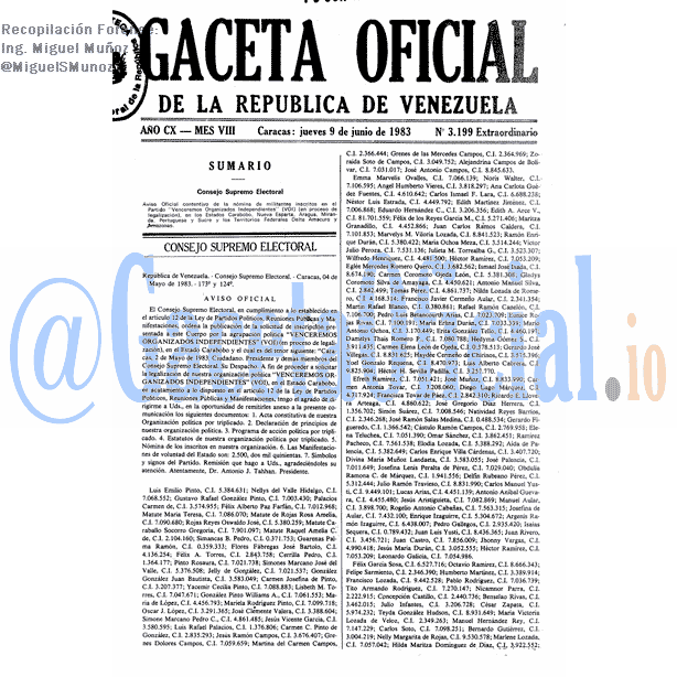 Gaceta Oficial 3199 del 9 Junio 1983