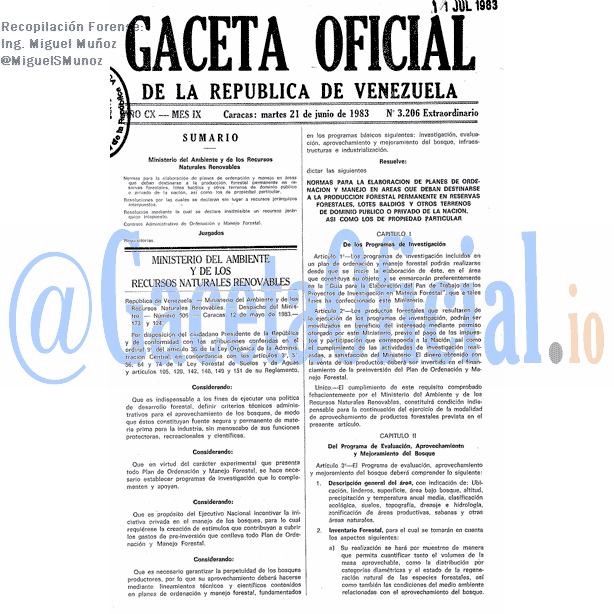 Gaceta Oficial 3206 del 21 Junio 1983