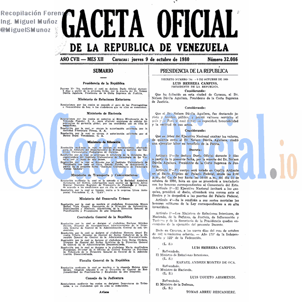Gaceta Oficial 32086 del 9 Octubre 1980