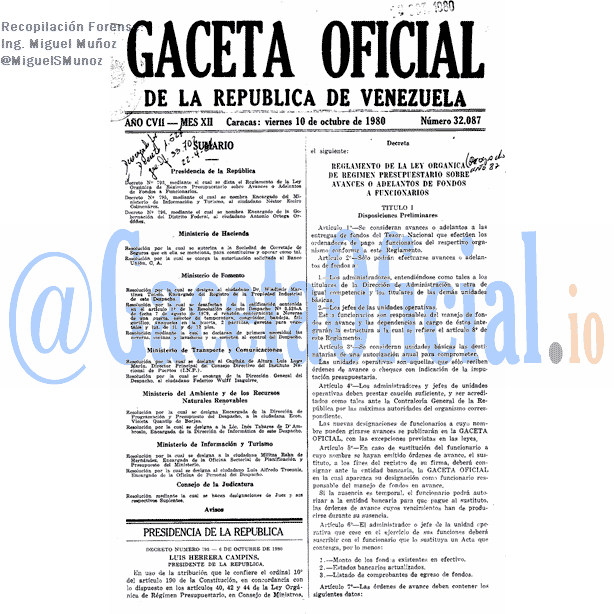 Gaceta Oficial 32087 del 10 Octubre 1980