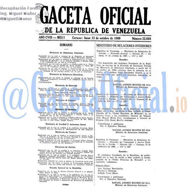 Gaceta Oficial 32088 del 13 Octubre 1980