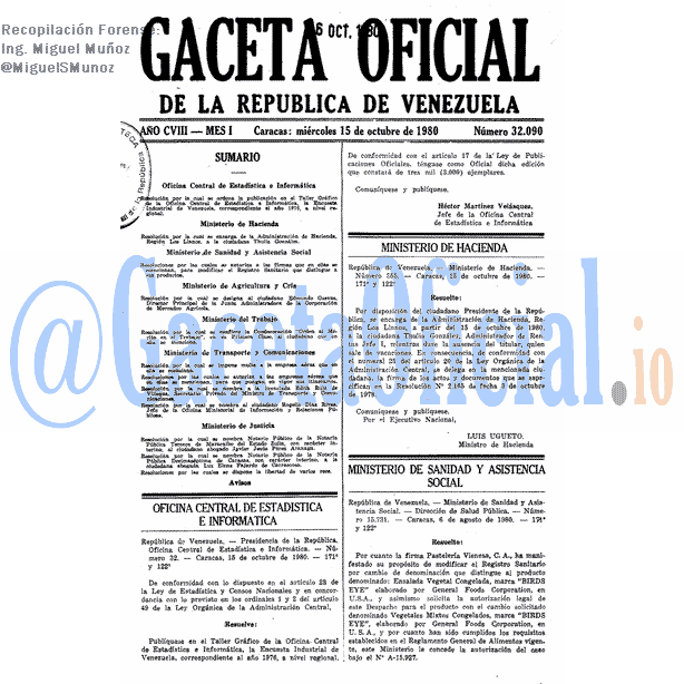 Gaceta Oficial 32090 del 15 Octubre 1980