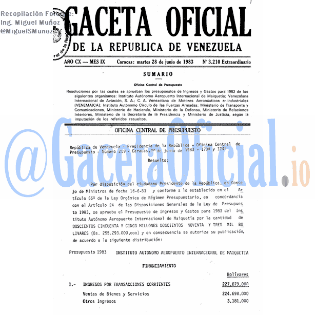 Gaceta Oficial 3210 del 28 Junio 1983