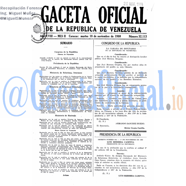Gaceta Oficial 32113 del 18 Noviembre 1980
