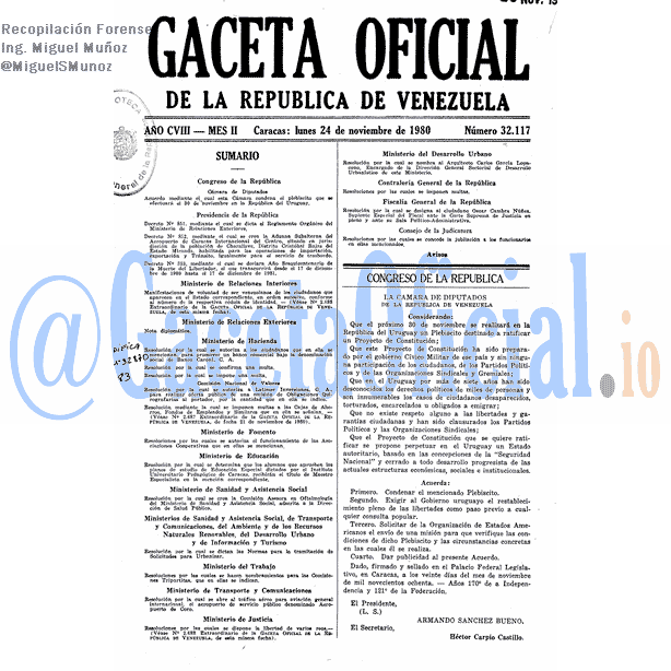 Gaceta Oficial 32117 del 24 Noviembre 1980