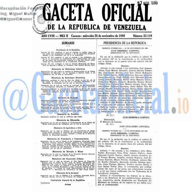 Gaceta Oficial 32119 del 26 Noviembre 1980