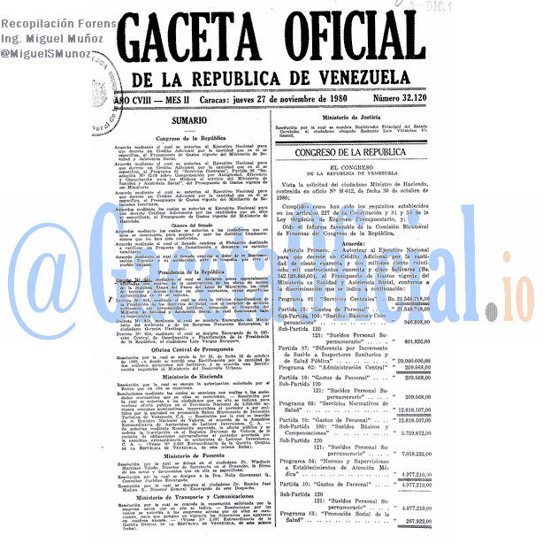Gaceta Oficial 32120 del 27 Noviembre 1980