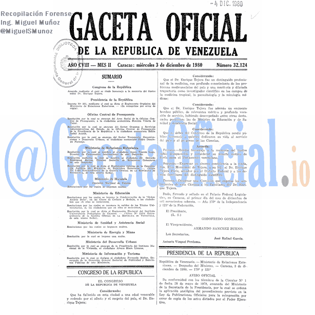 Gaceta Oficial 32124 del 3 Diciembre 1980