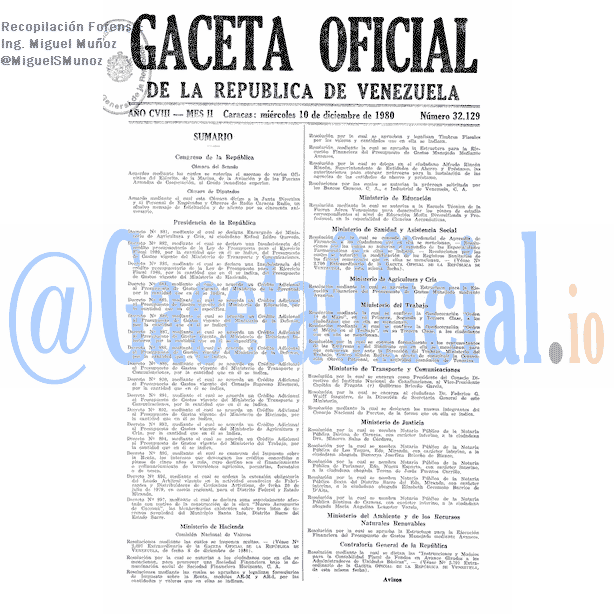 Gaceta Oficial 32129 del 10 Diciembre 1980