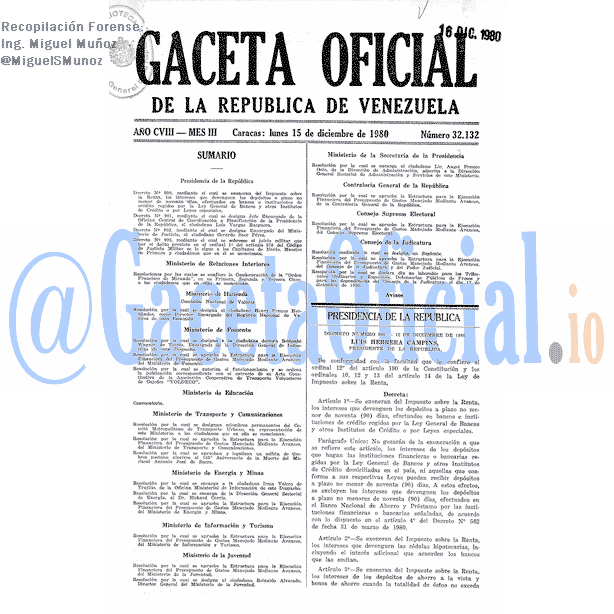 Gaceta Oficial 32132 del 15 Diciembre 1980