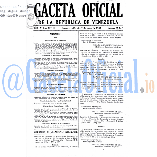 Gaceta Oficial 32142 del 7 Enero 1981