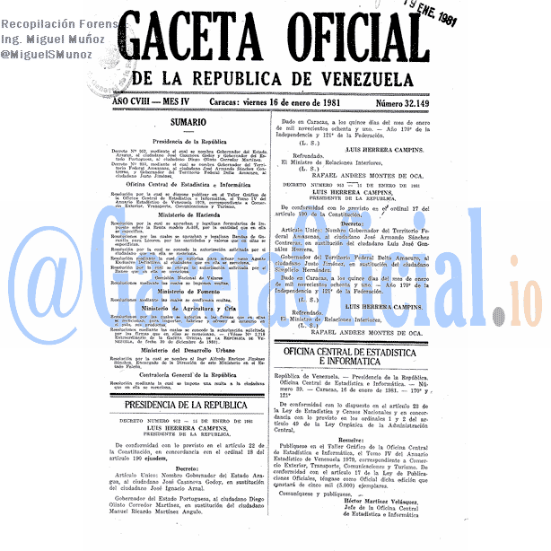 Gaceta Oficial 32149 del 16 Enero 1981