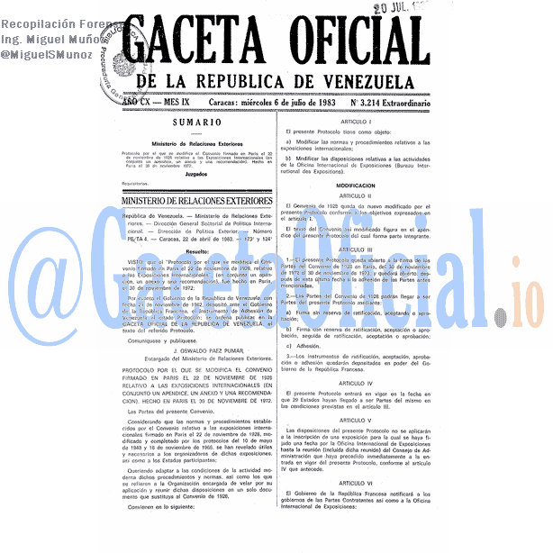 Gaceta Oficial 3214 del 6 Julio 1983