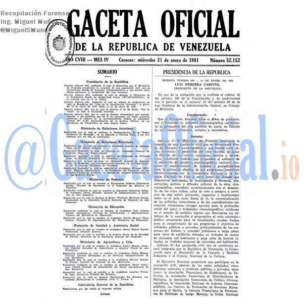 Gaceta Oficial 32152 del 21 Enero 1981