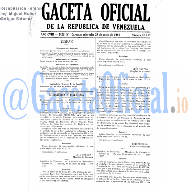 Gaceta Oficial 32157 del 28 Enero 1981