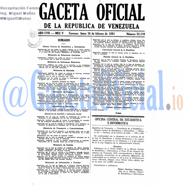 Gaceta Oficial 32170 del 16 Febrero 1981