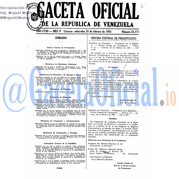 Gaceta Oficial 32177 del 25 Febrero 1981